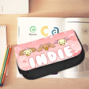 Black Canvas Pencil Case with printed Animals and personalised denim panel.